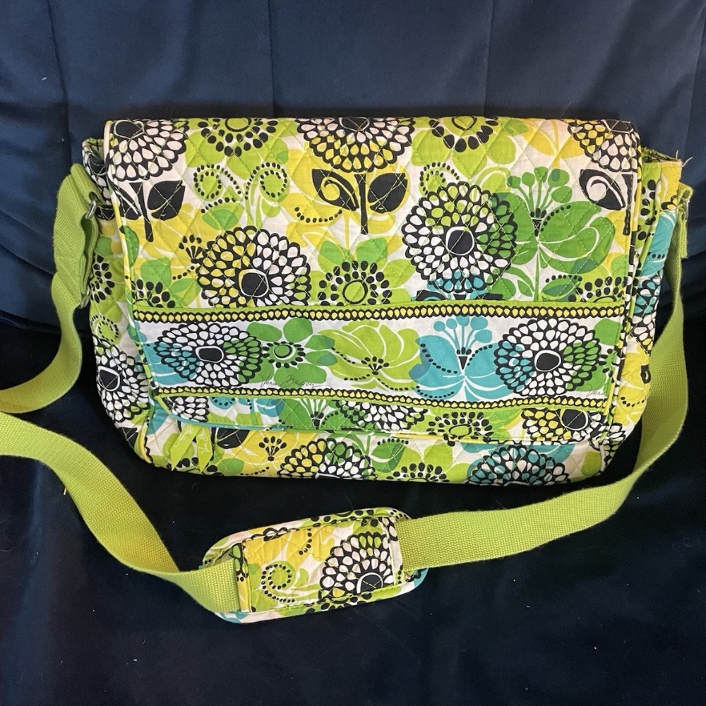 Vera Bradley green floral messanger bag